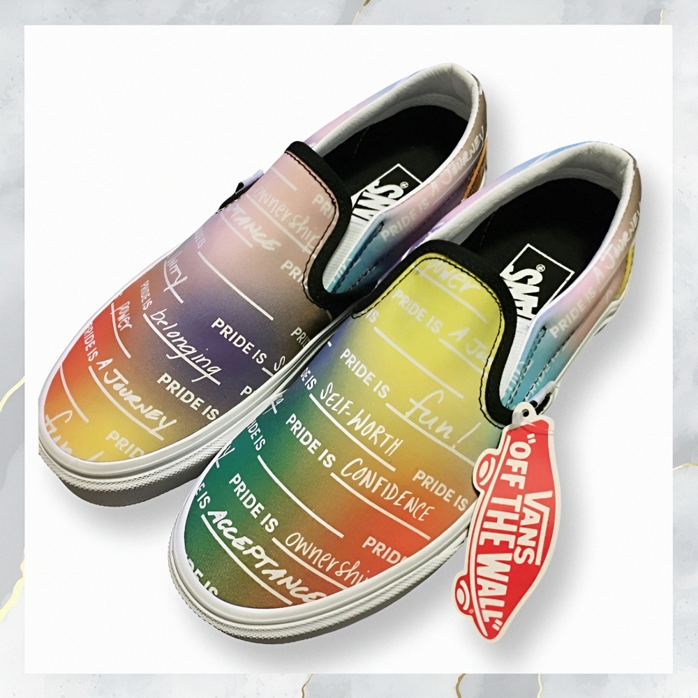 NWT! Vans Classic Slip On PRIDE RAINBOW Shoes / Sneakers Women’s Size 6 Mens 4.5